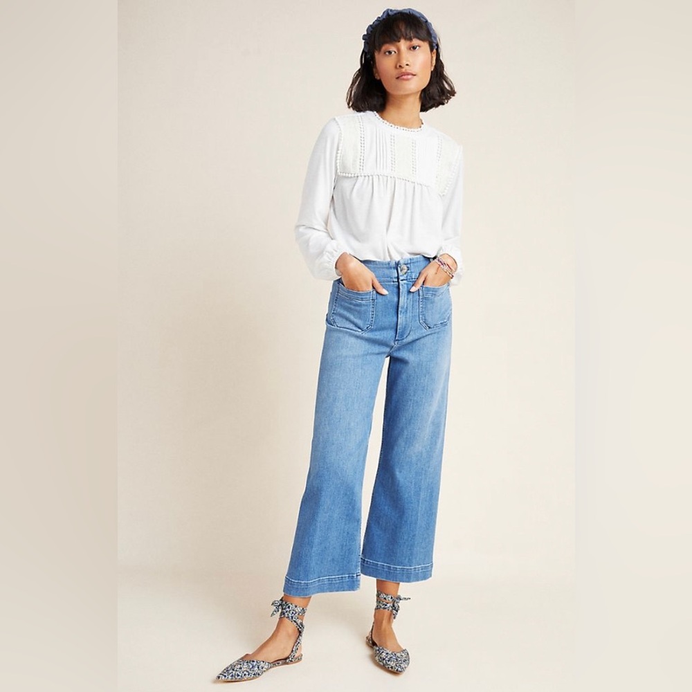 PILCRO AND THE LETTERPRESS Ultra Highrise Cropped Wideleg Jeans Sz 28, “Skipper”